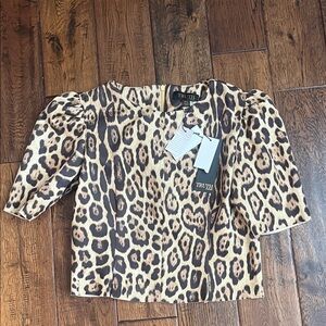 TRUTH Leopard Print Puff Sleeve Blouse in Beige and Brown
